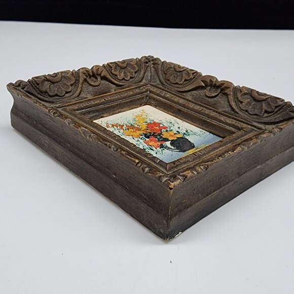 Antique Ornate Wooden Carved Picture Frame With Oil Painting 2x2.25" - Picture 11 of 13